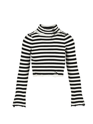 Leather Ribbon Damage Rib Knit