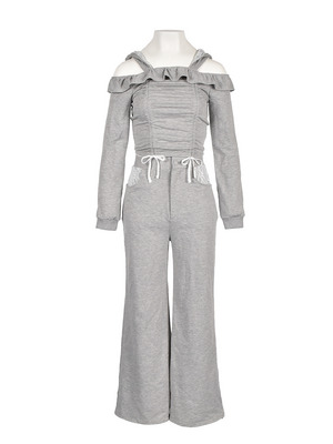 Off-Shoulder Lace Sweat  Pants Set