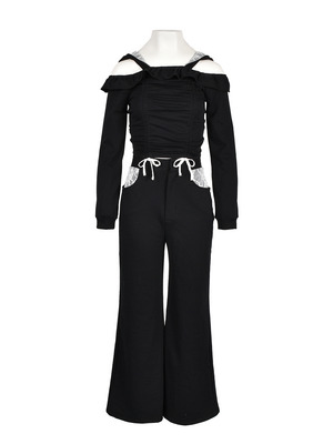 Off-Shoulder Lace Sweat  Pants Set