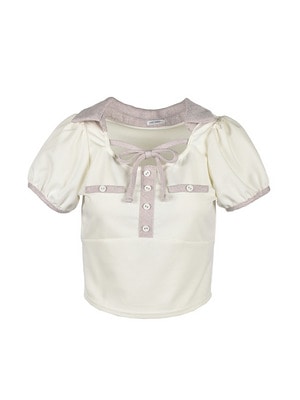 Point Ribbon Collar Rib Tops