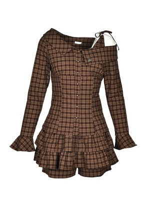 One Shoulder Check Shirts Tiered Set