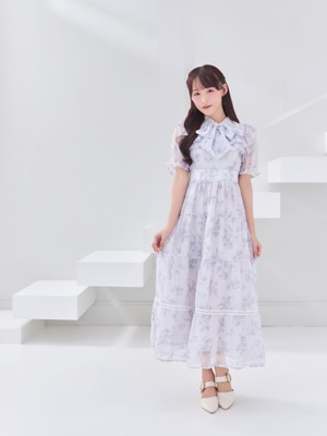 ラメフリルギャザー花柄ワンピース