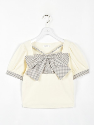 バストリボンリブトップス