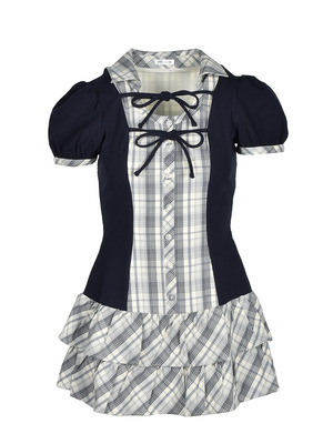 Double Ribbon Check Rib Onepiece