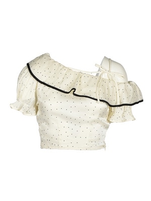 One Shoulder Ruffle Dot Blouse