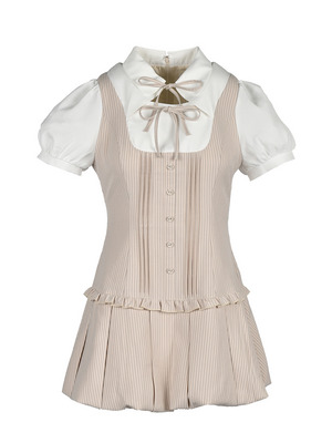 Double Ribbon Ballon Pleats Onepiece