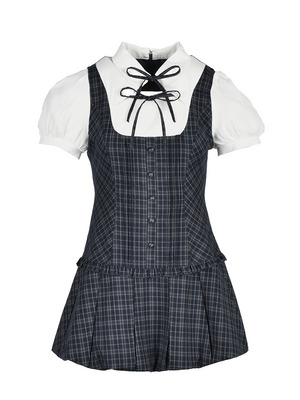 Double Ribbon Ballon Pleats Onepiece